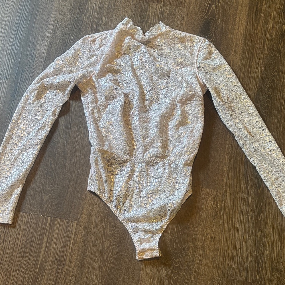 Victoria's Secret Lace Long Sleeve sheer Pink floral Bodysuit